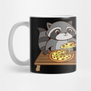 A cute raccoon eats a pizza. Mug